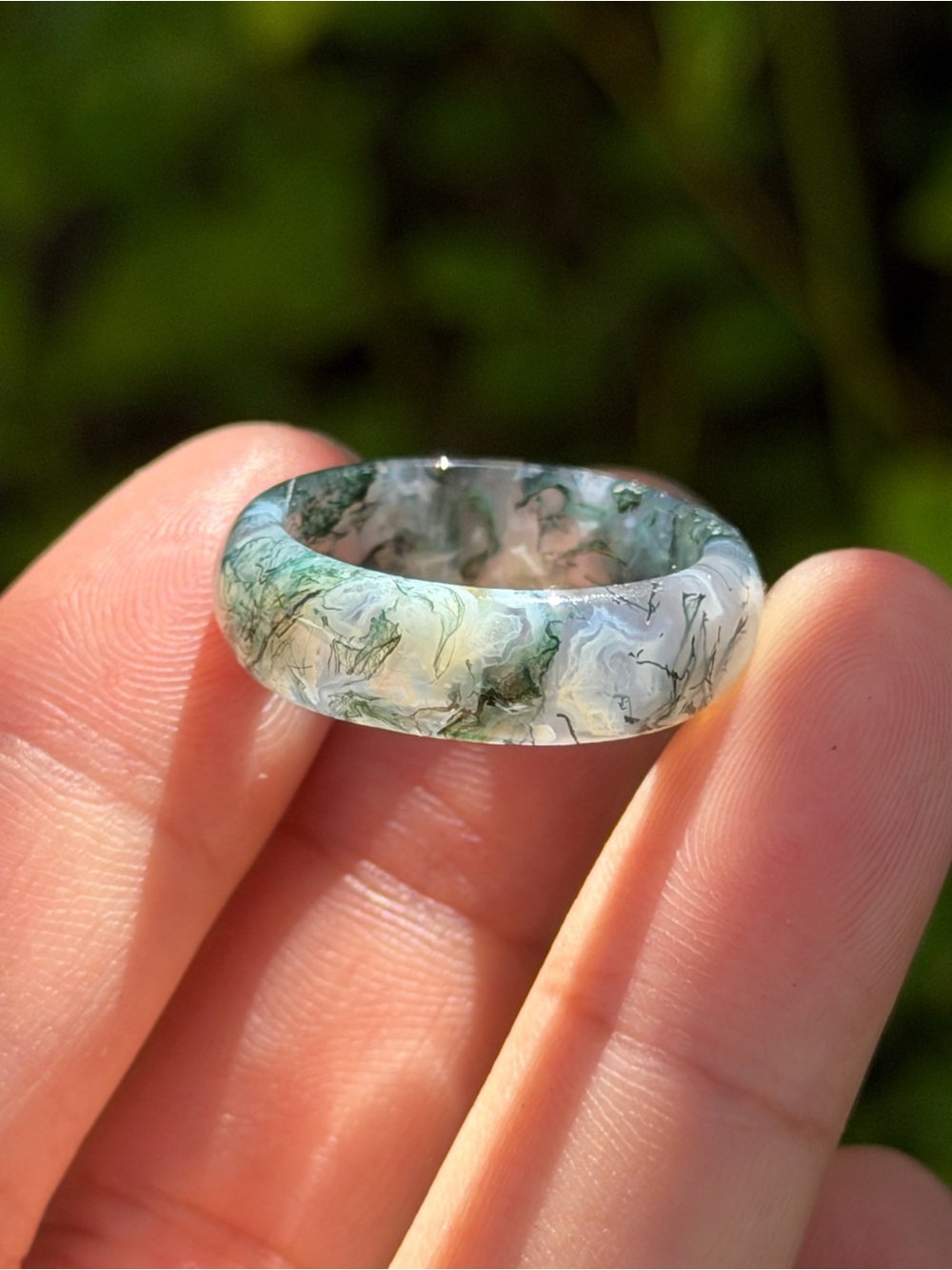 Size 8.5 Translucent Natural Moss Agate Ring 1657‎